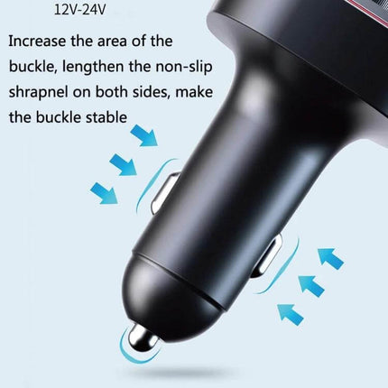 USB Car Bluetooth MP3 Player With Colorful Lights For In Car Use - close-up of cigarette-lighter plug showing reinforced non-slip buckle and metal contacts