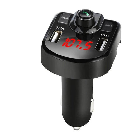 Car Bluetooth MP3 Dual USB Charger For In Car Audio compact black transmitter with dual USB ports LED frequency display and control knob