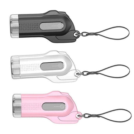 Portable Emergency Safety Hammer with Seat Belt Cutter compact keychain flashlight in black white and pink for vehicle escape