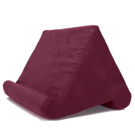 Alt Tag: Comfortable Multi-Angle Pillow Holder for Tablets and Mobile Phones, 27x25x23 cm - burgundy wedge stand for tablet and phone viewing