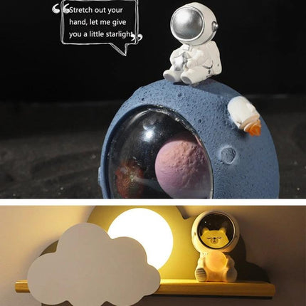 Decorative Resin Planet Night Light for Home Atmosphere - astronaut resin planet night lamp on bedside shelf providing soft warm glow