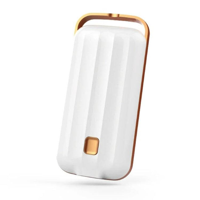 Hanging Neck Negative Ion Air Purifier Portable For Daily Use white portable device with gold accents, lanyard-ready for commuting and travel