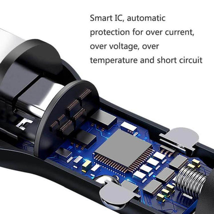 Dual Ports Car Charger for Smartphones and Tablets Metal Shell showing internal Smart IC circuitry and safety components