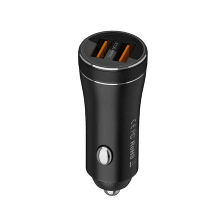 Dual Ports Car Charger for Smartphones and Tablets Metal Shell black metal dual-USB car charger with QC3.0 and Smart IC compact design