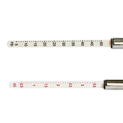 Compact Tire Pressure Gauge for Daily Car Checks on the Road - slim dual-scale gauge showing PSI and kg/cm² readings