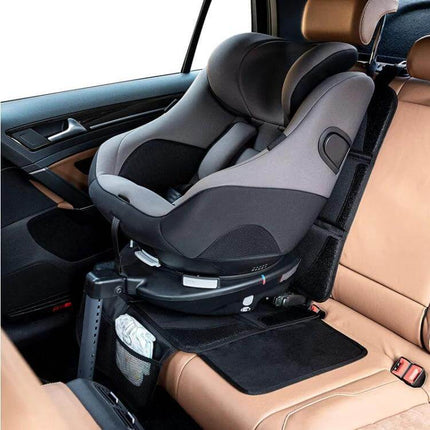 Child Car Seat Anti Skid Protection Pad Waterproof For Everyday Use installed under a rear-facing infant car seat, folding quick storage and spill protection