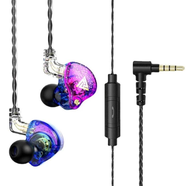 QKZ AK6 PRO HiFi Subwoofer In-Ear Wired Headphones with Mic, Colorful, Black, White, Green showing colorful earbuds and 3.5mm jack