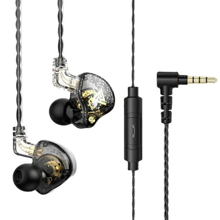 QKZ AK6 PRO HiFi Subwoofer In-Ear Wired Headphones with Mic, Colorful, Black, White, Green showing transparent black earbuds and mic