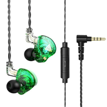 QKZ AK6 PRO HiFi Subwoofer In-Ear Wired Headphones with Mic, Colorful, Black, White, Green showing green earbuds and L‑shaped jack
