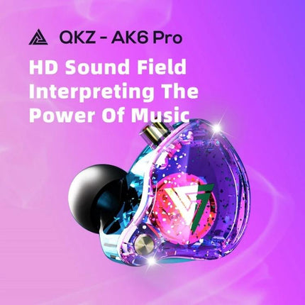 QKZ AK6 PRO HiFi Subwoofer In-Ear Wired Headphones with Mic, Colorful, Black, White, Green showcasing transparent colorful earpiece