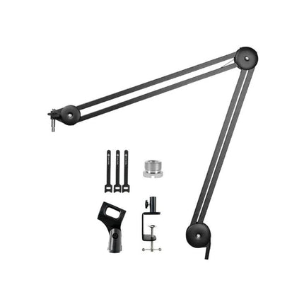 Desktop Microphone Stand for Everyday Home Recordings – adjustable black metal boom arm with clamp and accessories for podcasting and streaming