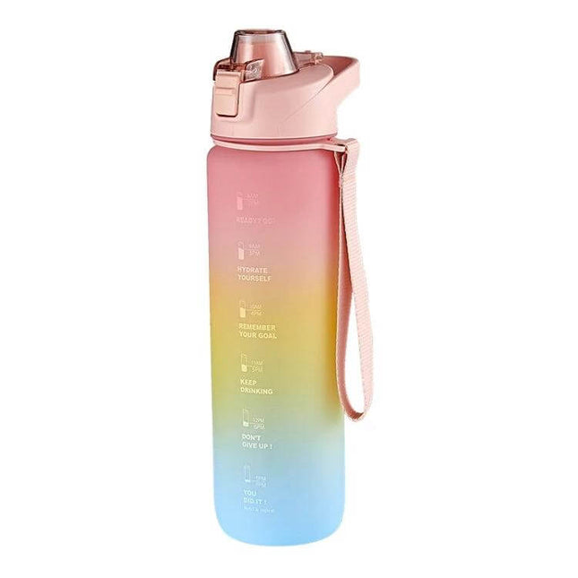 1000ml Gradient Plastic Sports Water Cup For Daily Hydration in pink gradient with lid, ergonomic handle and strap, durable PC material