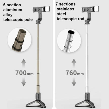 Compact Selfie Stick for Capturing Daily Outings and Events - 6-section aluminum 700mm and 7-section stainless 760mm telescopic poles
