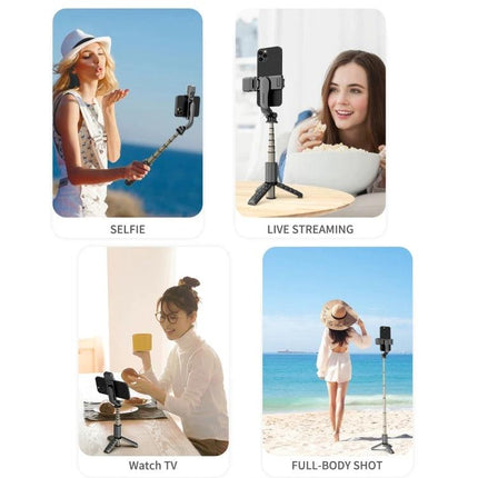 Compact Selfie Stick for Capturing Daily Outings and Events shown in selfie, live streaming, watch TV, and full-body shot scenarios