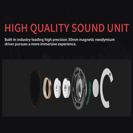 Wired Headset With Headband And Microphone For Calls And Meetings showing exploded view of high quality 30mm sound unit