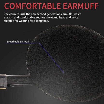 Wired Headset With Headband And Microphone For Calls And Meetings showing breathable comfortable black earmuff close-up