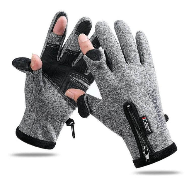 Outdoor Riding Gloves With Touchscreen Size M to XXL - grey touchscreen cycling gloves with velvet lining and anti-slip palm, zipper detail