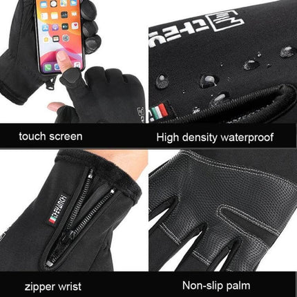 Outdoor Riding Gloves With Touchscreen Size M to XXL - Waterproof windproof gloves with touchscreen tip, non-slip palm and velvet lining