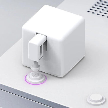Fingerbot-01 Bluetooth Device for Automated Button Pressing mounted and actuating a panel power button via Bluetooth remote