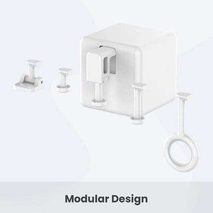 Fingerbot-01 Bluetooth Device for Automated Button Pressing showing modular white unit with interchangeable button-actuator attachments