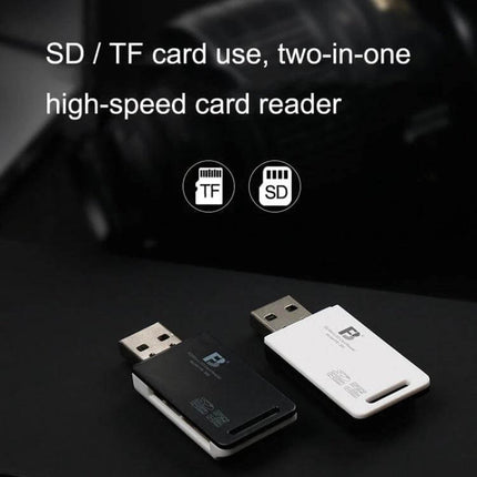 FB 2 in 1 USB Card Reader for SD and TF Memory Cards, Black and White - dual SD/TF high-speed reader for photographers and travelers