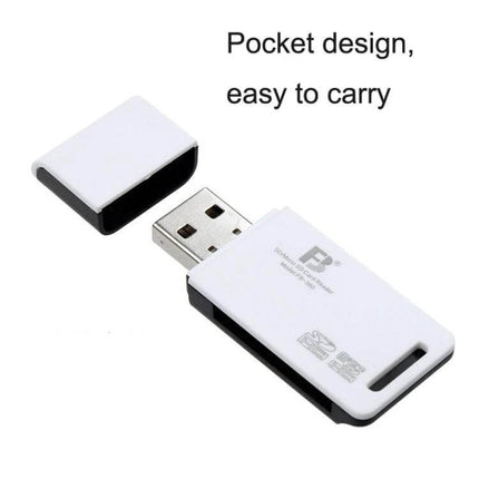 FB 2 in 1 USB Card Reader for SD and TF Memory Cards, Black and White - compact pocket USB SD/TF card reader for photographers and travelers