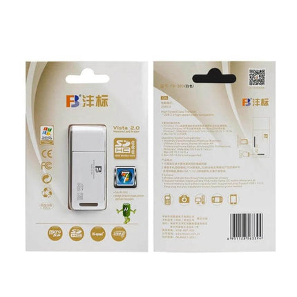 FB 2 in 1 USB Card Reader for SD and TF Memory Cards, Black and White - compact white USB SD/TF card reader in retail packaging