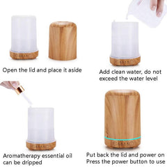 Wood Grain USB Aromatherapy Air Purifier with Colorful Night Light