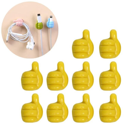 10 Pack Handy Cable Organizer Clips for Office Home and Car - yellow thumb-shaped adhesive cable holders for earphones and charging cords