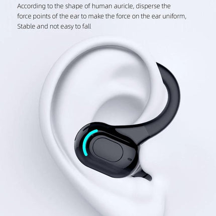 Single Ear Sports Bluetooth Earphone With Secure Fit shown in black ear-hook design for stable jogging and gym use