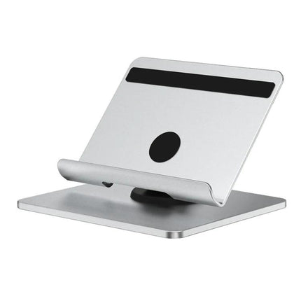 Portable Folding Bracket for Tablets and Laptops with Stable Support in silver aluminum with silicone pads for travel and home use