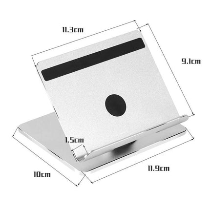 Portable Folding Bracket for Tablets and Laptops with Stable Support compact aluminum alloy foldable stand with silicone pads and dimensions shown