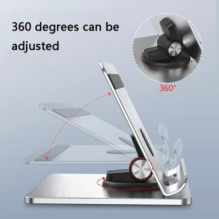 Portable Folding Bracket for Tablets and Laptops with Stable Support angled on desk showing 360° adjustable hinge and silicone pads for stability