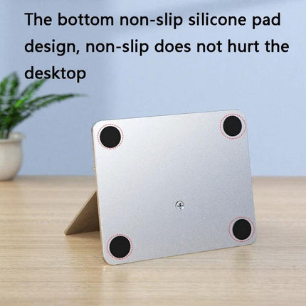 Portable Folding Bracket for Tablets and Laptops with Stable Support showing bottom non-slip silicone pads on aluminum alloy stand