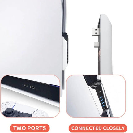 Essential USB Hub for Daily PS5 Setup and Device Connections - slim hub with four USB ports and Type-C for controllers, storage and peripherals