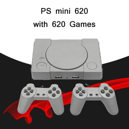 Retro 8-Bit TV Game Console with 620 Built-in Games for Two Players - grey PS mini 620 console with two wired controllers ready for family play