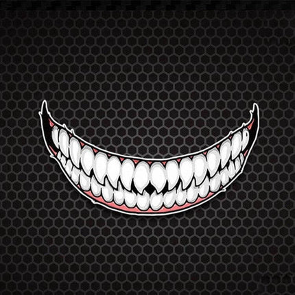 Motorcycle Helmet Decorative Stickers with Teeth Designs - white grinning teeth decal for helmets and bike gear, weatherproof PET sticker