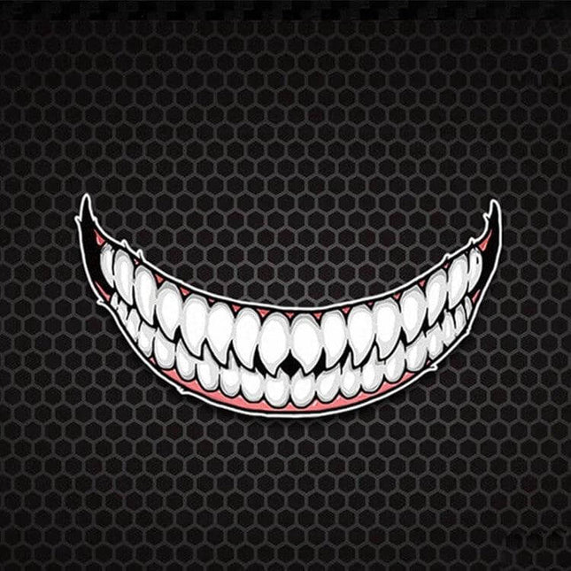 Motorcycle Helmet Decorative Stickers with Teeth Designs - white grinning teeth decal for helmets and bike gear, weatherproof PET sticker