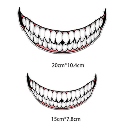 Motorcycle Helmet Decorative Stickers with Teeth Designs - two sizes white grin decals 20x10.4cm and 15x7.8cm durable PET weatherproof