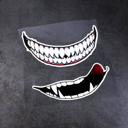 Motorcycle Helmet Decorative Stickers with Teeth Designs — durable PET teeth decals for helmets, bikes, and accessories, weather-resistant adhesive