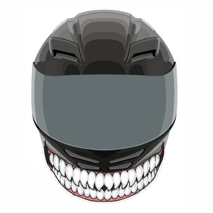 Motorcycle Helmet Decorative Stickers with Teeth Designs on black full-face helmet showing grinning teeth decal