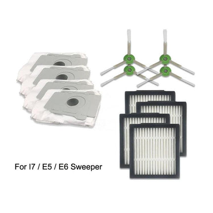 Robot Vacuum Cleaner Replacement Kit: Dust Bags, Filters, Brushes for IROBOT I7 E5 E6, dust bags, HEPA filters and side brushes
