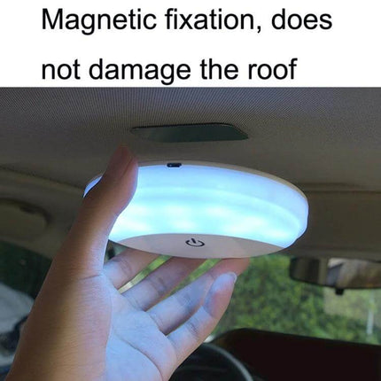 Car Reading Led Trunk Light Dual Color With Magnetic Mount shown attached to car roof with glowing blue-white light and hand removing it