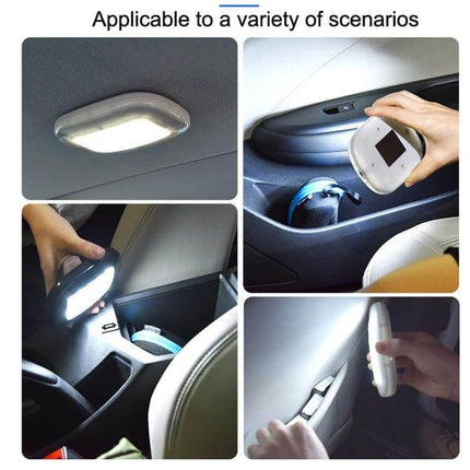 Car Reading LED Trunk Light - Black Shell For Trunk Illumination showing magnetic and tape mounting in various car interior scenarios