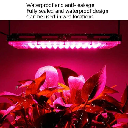 LED Plant Light Full Spectrum Growth Lamp, 144 Beads hanging over potted plants with waterproof sealed aluminum shell emitting pink full-spectrum light