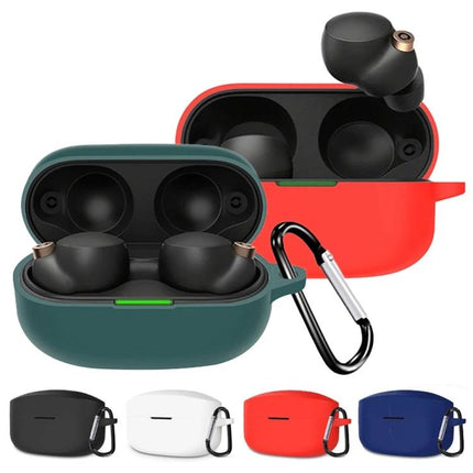 Silicone Case Keeps Everyday Earphones Safe and Handy - durable flip silicone earbud case with carabiner, green red black white blue options