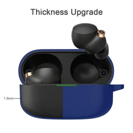 Silicone Case Keeps Everyday Earphones Safe and Handy - blue flip silicone earbud case showing 1.8mm thickness and earbuds