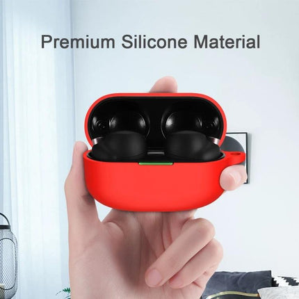Silicone Case Keeps Everyday Earphones Safe and Handy — red flip silicone earbud case held in hand, protects earbuds from dust and drops