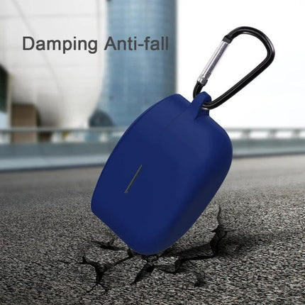 Silicone Case Keeps Everyday Earphones Safe and Handy - blue flip silicone earphone case with carabiner, anti-fall damping protection