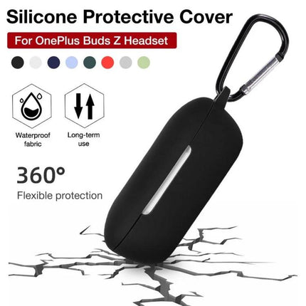 Silicone Case with Hook for Earbuds in Daily Activities - black soft silicone protective cover with carabiner for OnePlus Buds Z